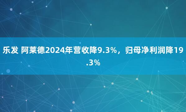 乐发 阿莱德2024年营收降9.3%，归母净利润降19.3%
